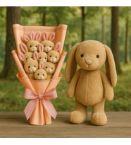 8 Adet Tüylü Peluş Tavşan Kahve Renk Ayıcık Buketi -45cm Tavşan Hediyeli (Açık Kahve)