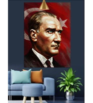 Mustafa Kemal Atatürk Ve Türk Bayrağı Dekoratif Kanvas - Mdf Ahşap Tablo