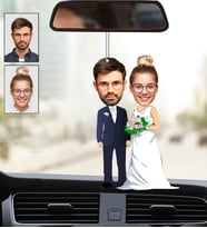 Kişiye Özel Fotoğraflı Gelin Damat Tasarımlı Karikatür Araba Dikiz Ayna Süsü