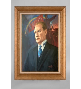 Altın Varaklı Çerçeveli Paspartulu Atatürk Tablo a566 (Gold)