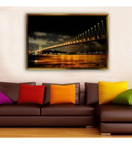 Tablore Gece Işıkları İstanbul Boğaz Köprüsü Çerçeveli Kanvas Tablo Modern Salon Dekoru