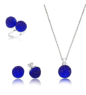 Gümüş Lacivert Kristal Taşlı Bayan Set