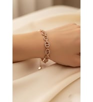 Gümüş Bileklik Yuvarlak Kadın Zincir 925 Ayar (Rose)