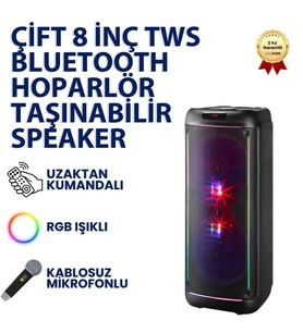 Çift 8 İnç TWS Bluetooth Hoparlör   Taşınabilir Speaker