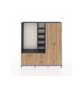 Hyperion Dolap 13 Raflı 3 Çekmeceli 4 Kapaklı 220x44x243 Antrasit-Çam/Çam