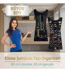 Siyah Elbise Şeklinde Takı Organizeri Çift Taraflı Takı Düzenleyici Askılı Küpe Kolye Bileklik Toka