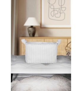 %100 Pamuk Beyaz Kadife Dikdörtgen Sepet 27x37x25 (Standart)