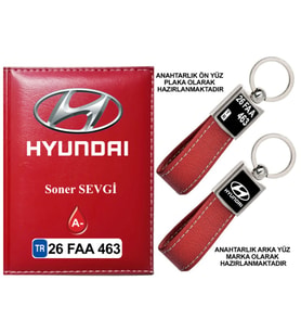 Plakanıza Özel Hyundai Logolu Kırmızı Ruhsat Kabı ve Anahtarlık