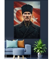 Askeri Üniformalı Mustafa Kemal Atatürk Dekoratif Kanvas - Mdf Ahşap Tablo