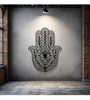 Hamsa El Figürlü Metal Duvar Dekoru – Nazar ve Koruma Sembolü (Siyah)
