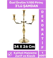 Premium Yüksek Kaliteli Dekoratif Şık Tasarım Hediyelik Biblo Mumluk %100 Pirinç 3'lü ŞAMDAN