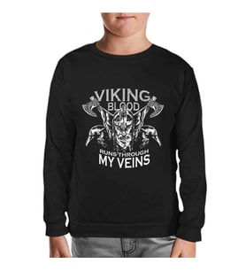 Viking Blood Crows and Axes Siyah Çocuk Sweatshirt