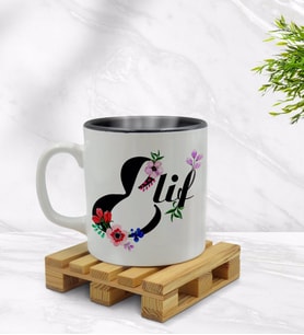 BK Gift Kişiye Özel Harfli İsimli İçi Siyah Renkli Kupa Bardak Model 3