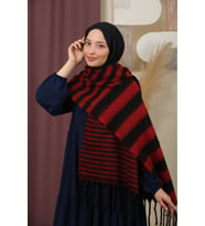 Çift Taraflı Kışlık Omuz Şalı (Kırmızı-Siyah)