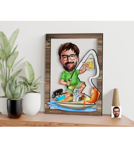 BK Gift Kişiye Özel Balıkçı Karikatürlü 3D Ahşap Tablo, Sevgiliye Hediye, Arkadaşa Hediye, Yıl Dönümü Hediyesi, Doğum Günü Hediyesi-1