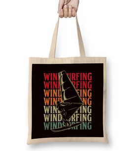 Retro Windsurfing Vintage Windsurfer Sailboarding Ocean Wave Bez Çanta Uzun Saplı
