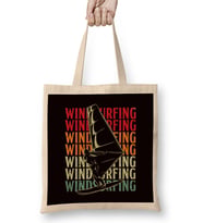 Retro Windsurfing Vintage Windsurfer Sailboarding Ocean Wave Bez Çanta Uzun Saplı