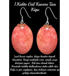 Sertifikalı Oval Kesim Gül Kuvars Taşı Doğal Taş Küpe - Aaa+kalite (Çok Renkli)