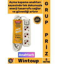#Priz Dayanıklı Güvenli Elektrik Ofis TV Yanı 3'lü Topraklı Anahtarlı 5 Metre Kablolu Şık Grup Priz