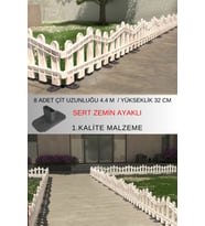 Dekoratif Plastik Alan Oluşturma ve Bahçe Çiti 8 ADET ÇİT (Y: 32 CM / G: 4.4 M) SERT ZEMİN AYAKLI (Beyaz)