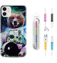 Apple iPhone 11 12 13 Mini Kılıf Kablo Koruma Spiral Silikon Astronot Panda 1755