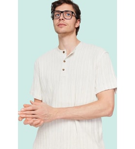 Erkek Keten Karışımlı Oversize Fit Gömlek Bisiklet Yaka Düz Desen Günlük Stil Modern Tasarım (Ekru)