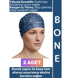#Bone Konforlu Esnek Yumuşak Havuz Deniz Yüzme Kaygan İç Yüzey Çok Şık Su Geçirmez Saç Bonesi 2 Adet