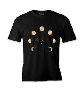 Phases of the Golden Moon in Space Siyah Erkek Tshirt