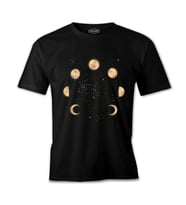 Phases of the Golden Moon in Space Siyah Erkek Tshirt