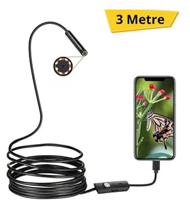 3 Metre Yılan Kamera - Android Destekli - LED Işıklı - IP67 Su Geçirmez