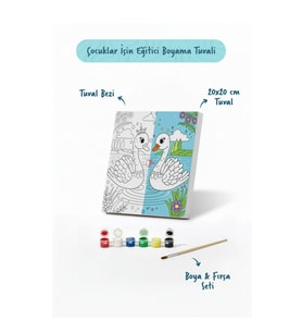 Sevimli Kuğular Temalı Çocuk Boyama Tuvali – Şövalesiz Eğitici Boyama Seti 20x20 cm