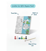 Sevimli Kuğular Temalı Çocuk Boyama Tuvali – Şövalesiz Eğitici Boyama Seti 20x20 cm