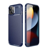 Vendas iPhone 14 Uyumlu Karbon Fiber Tasarımlı Kamera Çıkıntılı Darbe Dirençli Kılıf (Lacivert)