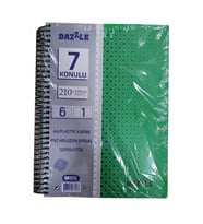 6+1 Ayraçlı Defter 7 Konulu 210 Yaprak 1 Adet 6 Kareli 1 Çizgili Spralli Plastik Kapak Seperatörlü (Yeşil)