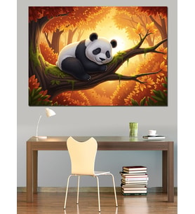 Ağaçta Uyuyan Küçük Panda Dekoratif Kanvas - Mdf Ahşap Tablo