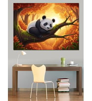 Ağaçta Uyuyan Küçük Panda Dekoratif Kanvas - Mdf Ahşap Tablo