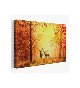 Sonbahar Ve Ormandaki Geyikler Yağlıboya Görünüm Dekoratif Tablo-3643