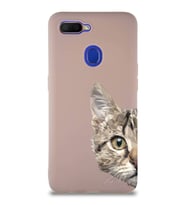 Oppo A12 Soft Premier Kapak Catface Tasarımlı Silikon Kılıf - Pudra (Şeffaf)