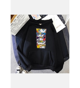 Sailor Moon Kapşonlu Sweatshirt (Siyah)