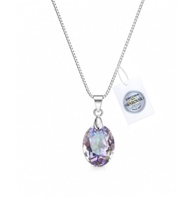 925 Ayar Swarovski Taşlı Pendant 16mm Damla Crystal Vitrail Light P Kadın Gümüş Kolye
