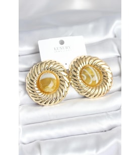 Pirinç Gold Renk Kehribar Boncuklu Vintage Kadın Küpe 5886 - HPSBYI3398-1179
