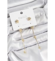 Pirinç Zirkon Taşlı Sallantılı Çiçek Model Gold Renk 925 Ayar Gümüş Çivi Kadın Küpe (Altın)