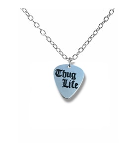Thug Life Yazılı Pena Şeklinde Çift Taraflı Rock İşaretli Metal Zincirli Unisex Kolye (Gümüş)