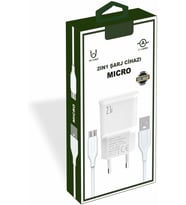 Lexroo Yetty 2 in 1 Şarj Cihazı +1m Micro Usb Kablo Beyaz YT-30M (Micro) (Türkiye de üretilmiştir)