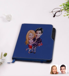 BK Gift Kişiye Özel Sevgililer Karikatürlü Lacivert Termo Deri Defter-2