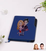 BK Gift Kişiye Özel Sevgililer Karikatürlü Lacivert Termo Deri Defter-2