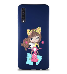 Samsung Galaxy A50S Soft Premier Kapak Vespagirl Tasarımlı Silikon Kılıf - Lacivert (Şeffaf)