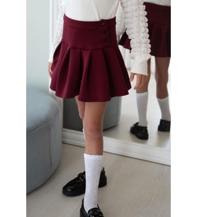 Breeze Kız Çocuk Mini Etek Pileli Çıtçıt Detaylı 7-12 Yaş, Bordo