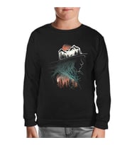 Doğa Macera Kamp Silüet Siyah Çocuk Sweatshirt
