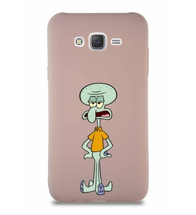 Samsung Galaxy J7 Core Soft Premier Kapak Squidward Dokunaç Tasarımlı Silikon Kılıf - Pudra (Şeffaf)